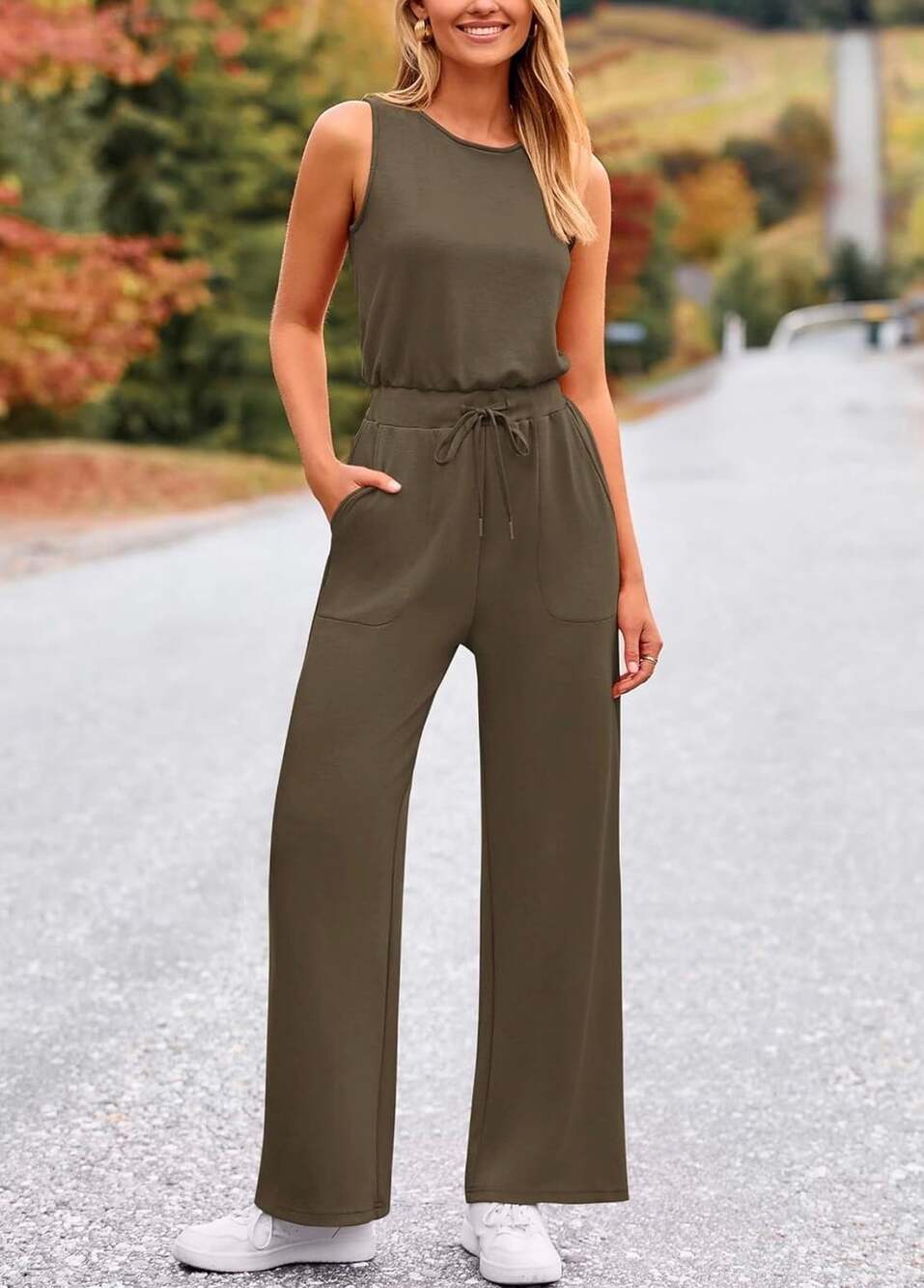 NWT Women’s Olive Green Pretty Garden Sleeveless Wide Leg Jumpsuit - XL